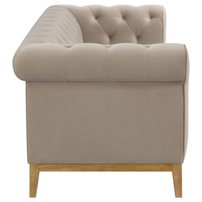 Sandrine Button-Tufted Tuxedo Arm Sofa Camel