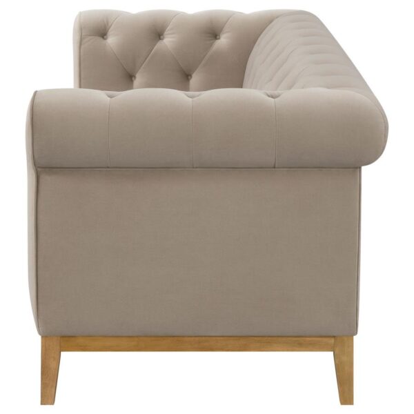 Sandrine Button-Tufted Tuxedo Arm Sofa Camel