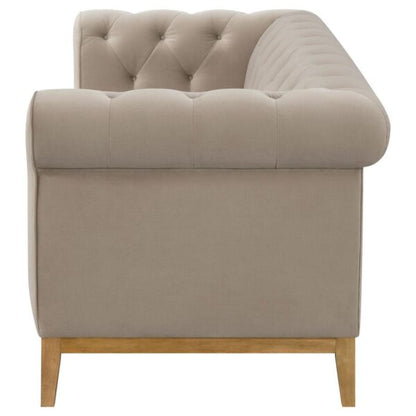 Sandrine Button-Tufted Tuxedo Arm Sofa Camel