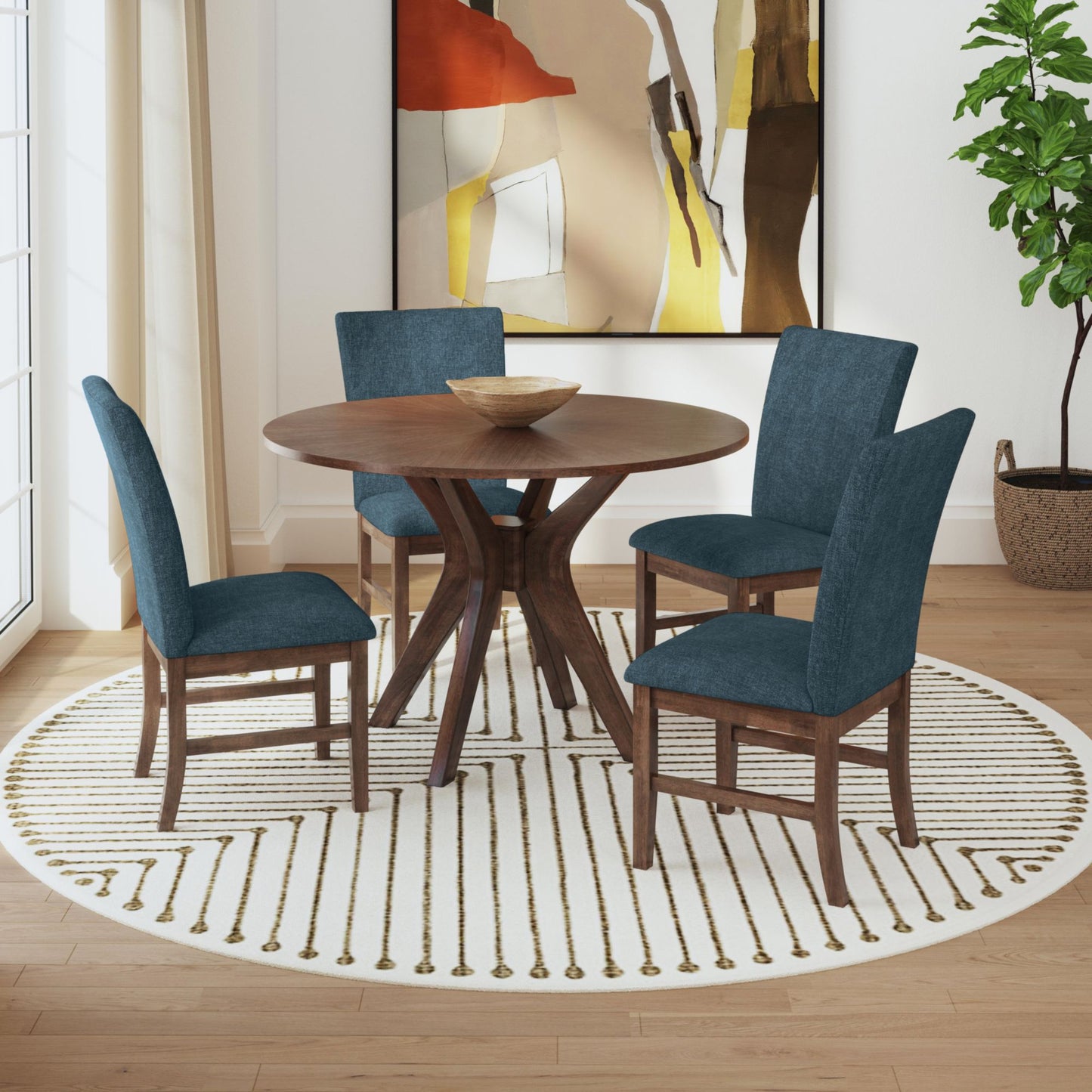 Santa Barbara Dining Side Chair with Denim Blue Fabric in Walnut (2 Per Carton)