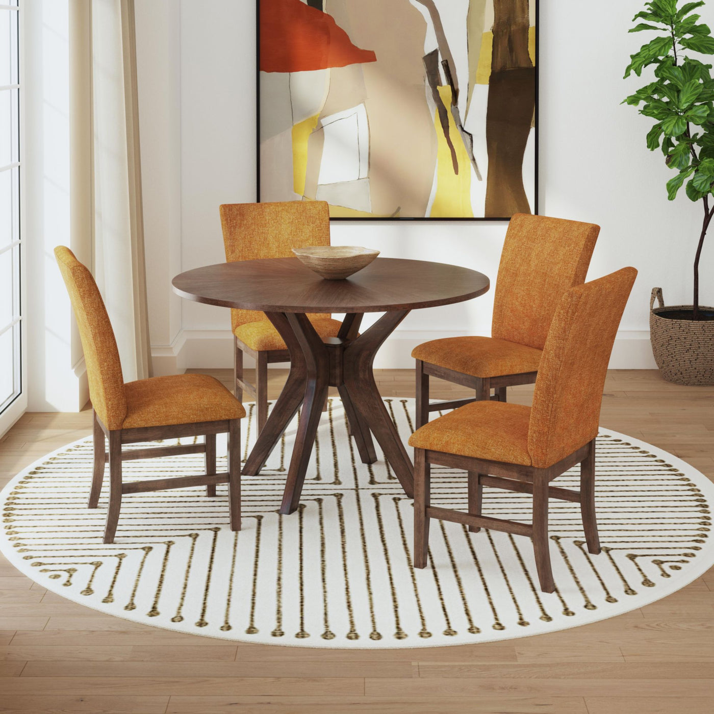 Santa Barbara Dining Side Chair with Orange Fabric in Walnut (2 Per Carton)