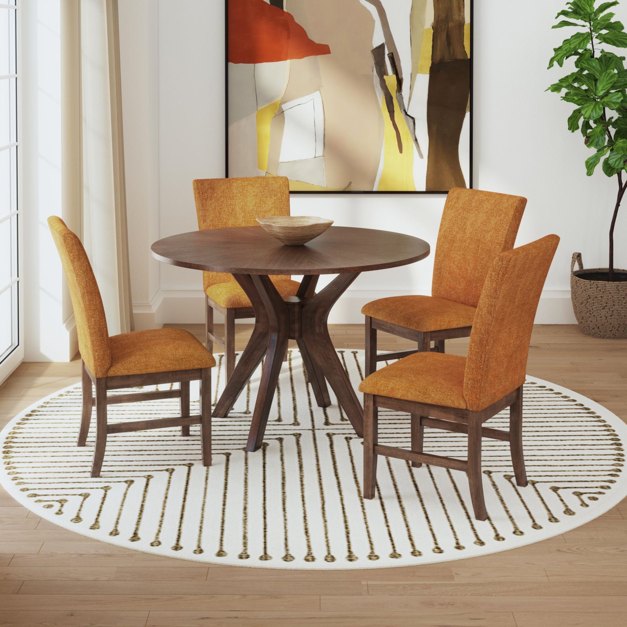 Santa Barbara Dining Side Chair with Orange Fabric in Walnut (2 Per Carton)