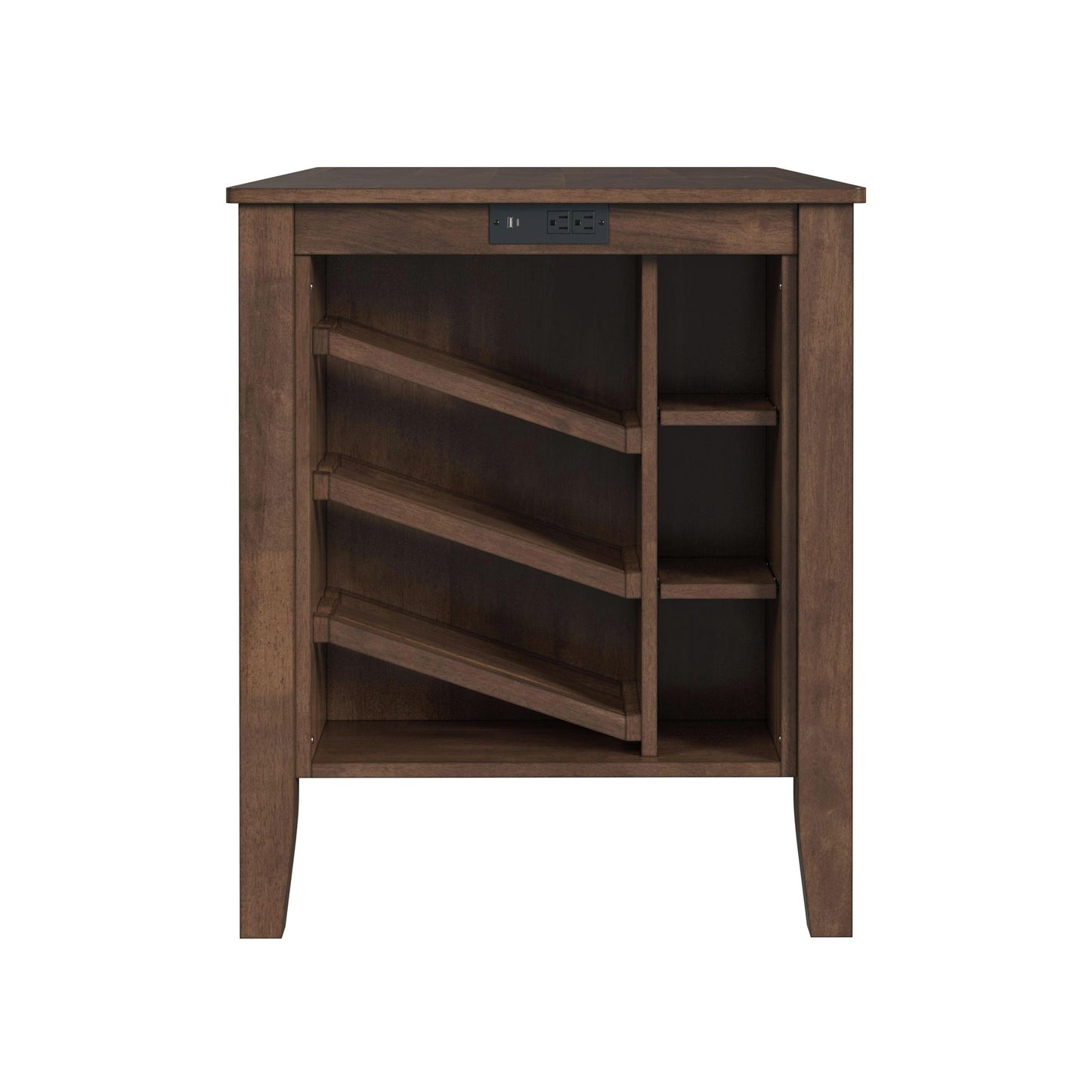 Santa Barbara Kitchen Island & 2 Counter Stools with Dark Grey Fabric in Walnut