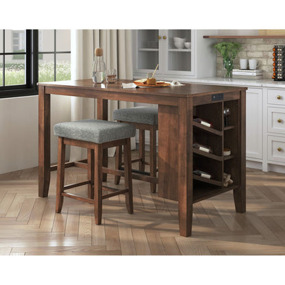 Santa Barbara Kitchen Island & 2 Counter Stools with Dark Grey Fabric in Walnut