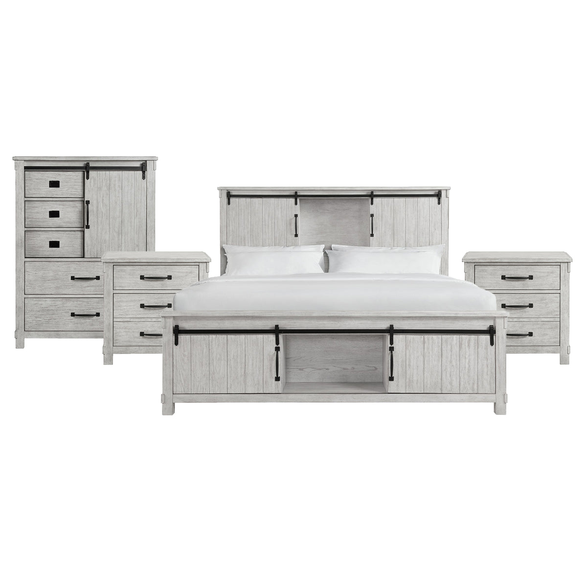 Scott King Platform Storage 4PC Bedroom Set with 2 Nightstands & Chest