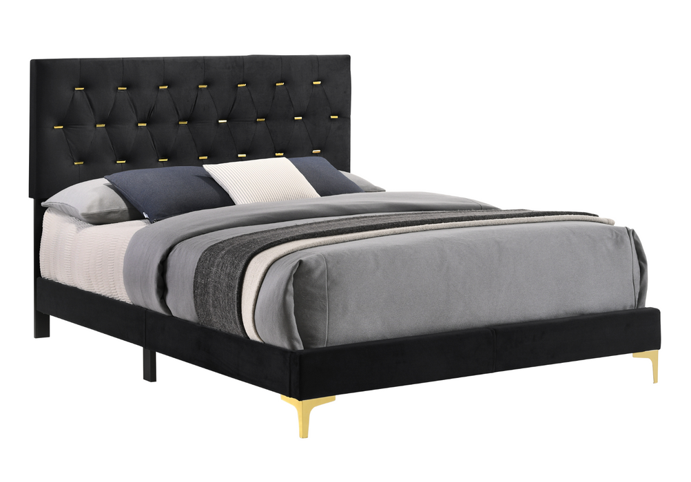 Kendall Tufted Panel Bed Black And Gold