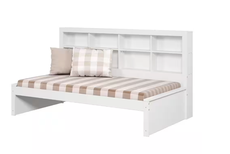Sofá cama doble blanco con estantería 