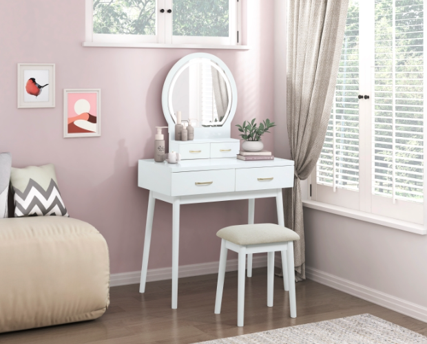 Tocador Camila con espejo y taburete