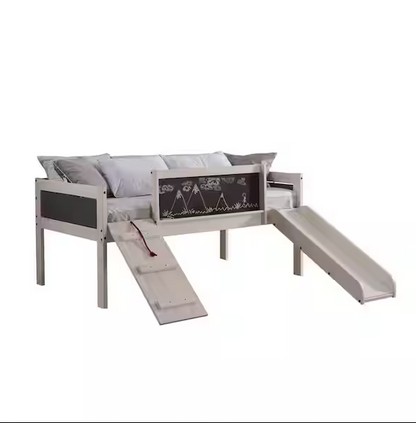 Twin Art Play Junior Low Loft con cajas de juguetes en acabado blanco lavado/gris oscuro + cama individual Junior Low Loft gratis