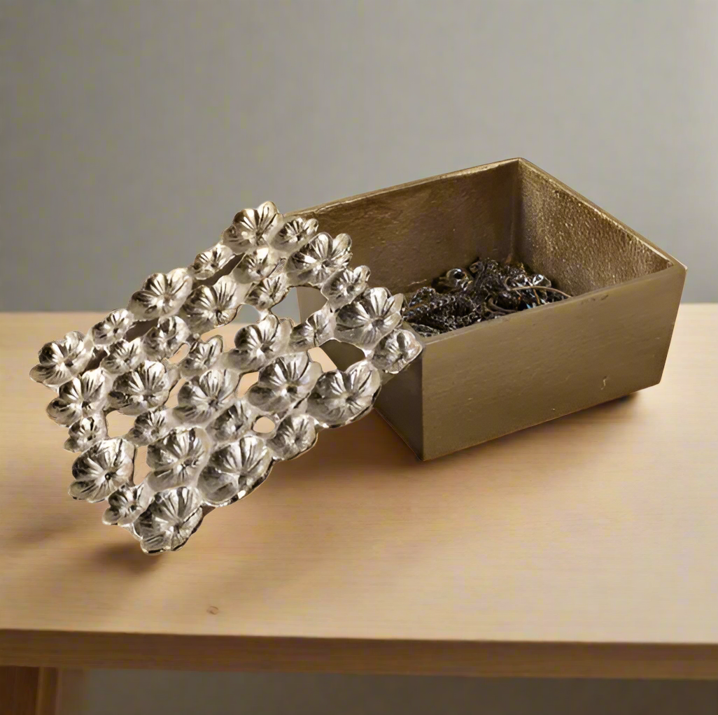 Flower Cut-out Metal Box Decor