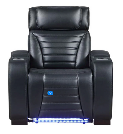 Ephron Leather Air Upholstered Power Motion Recliner with Storage Armrests, Cup Holder, Power Headrest and LED Lighting