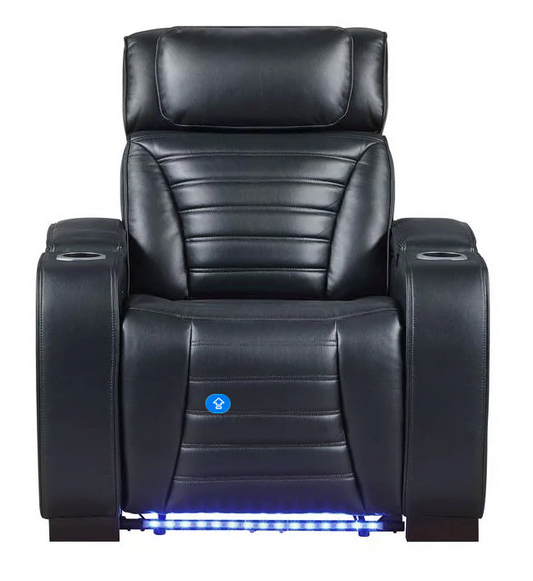 Ephron Leather Air Upholstered Power Motion Recliner with Storage Armrests, Cup Holder, Power Headrest and LED Lighting