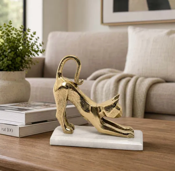 7" Ruza Gold Cat Statue
