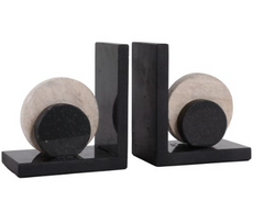 Rinnoit Travertine Bookends Set of 2, 7", Black
