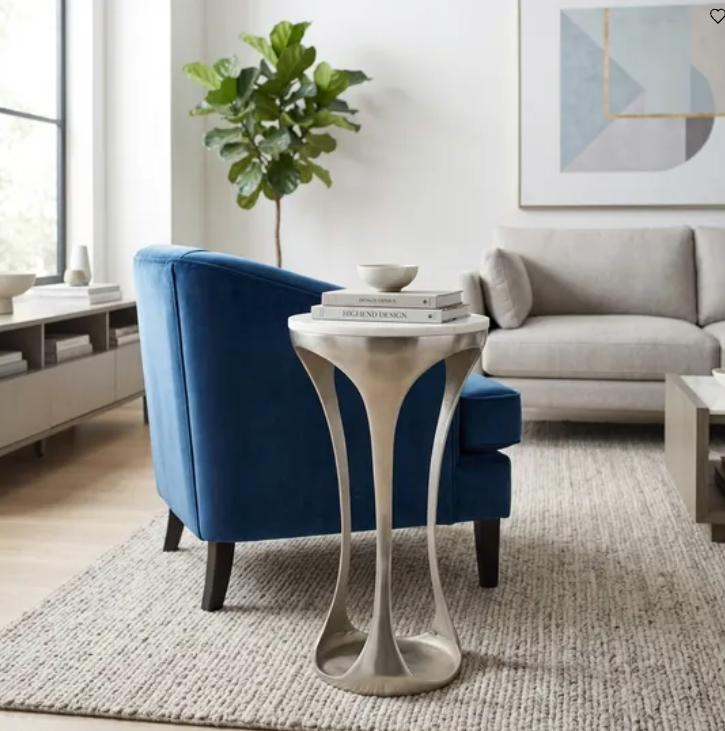 Birchfield White Marble Accent Table