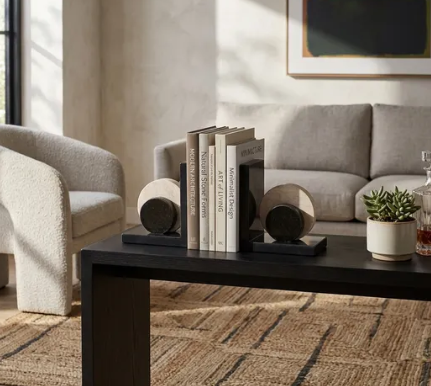Rinnoit Travertine Bookends Set of 2, 7", Black