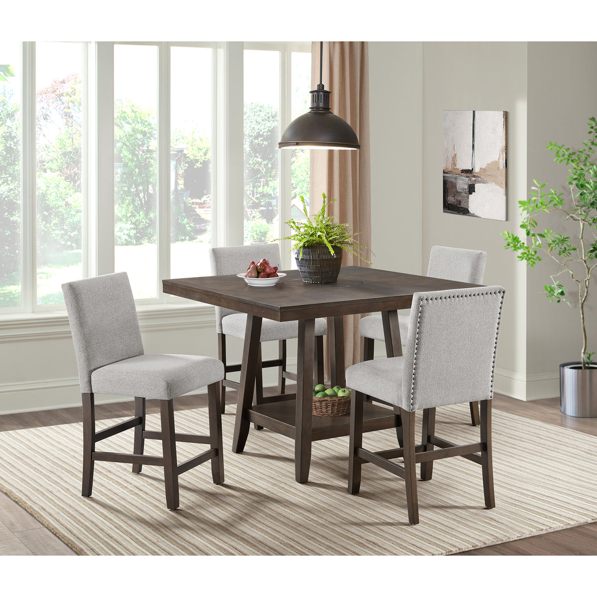 Seneca 5Pc Counter Height Dining Set In Brown-Table And Four Chairs