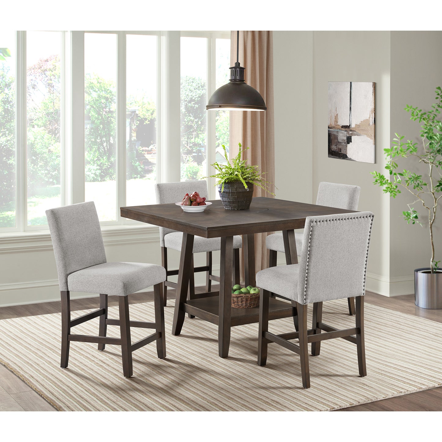 Seneca 5PC Counter Height Dining Set in Brown-Table and Four Chairs
