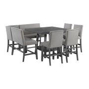 Seneca 8PC Counter Height Dining Set in Grey-Table, Four Chairs and Complete Bench
