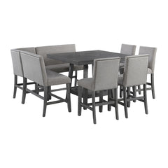Seneca 8PC Counter Height Dining Set in Grey-Table, Four Chairs and Complete Bench