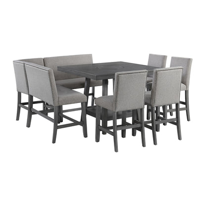 Seneca 8PC Counter Height Dining Set in Grey-Table, Four Chairs and Complete Bench