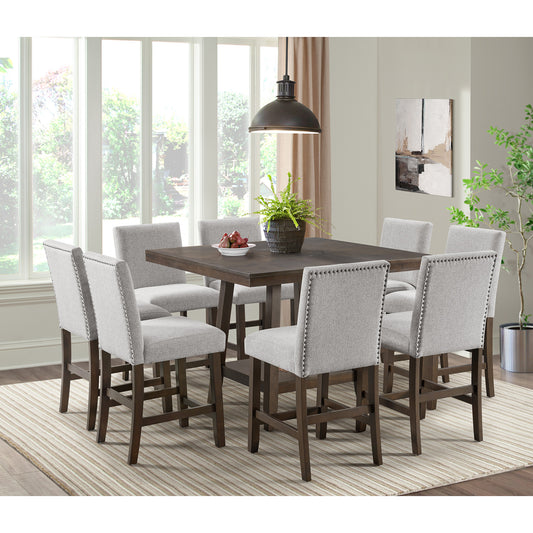 Seneca 9PC Counter Height Dining Set in Brown Table and Eight Chairs