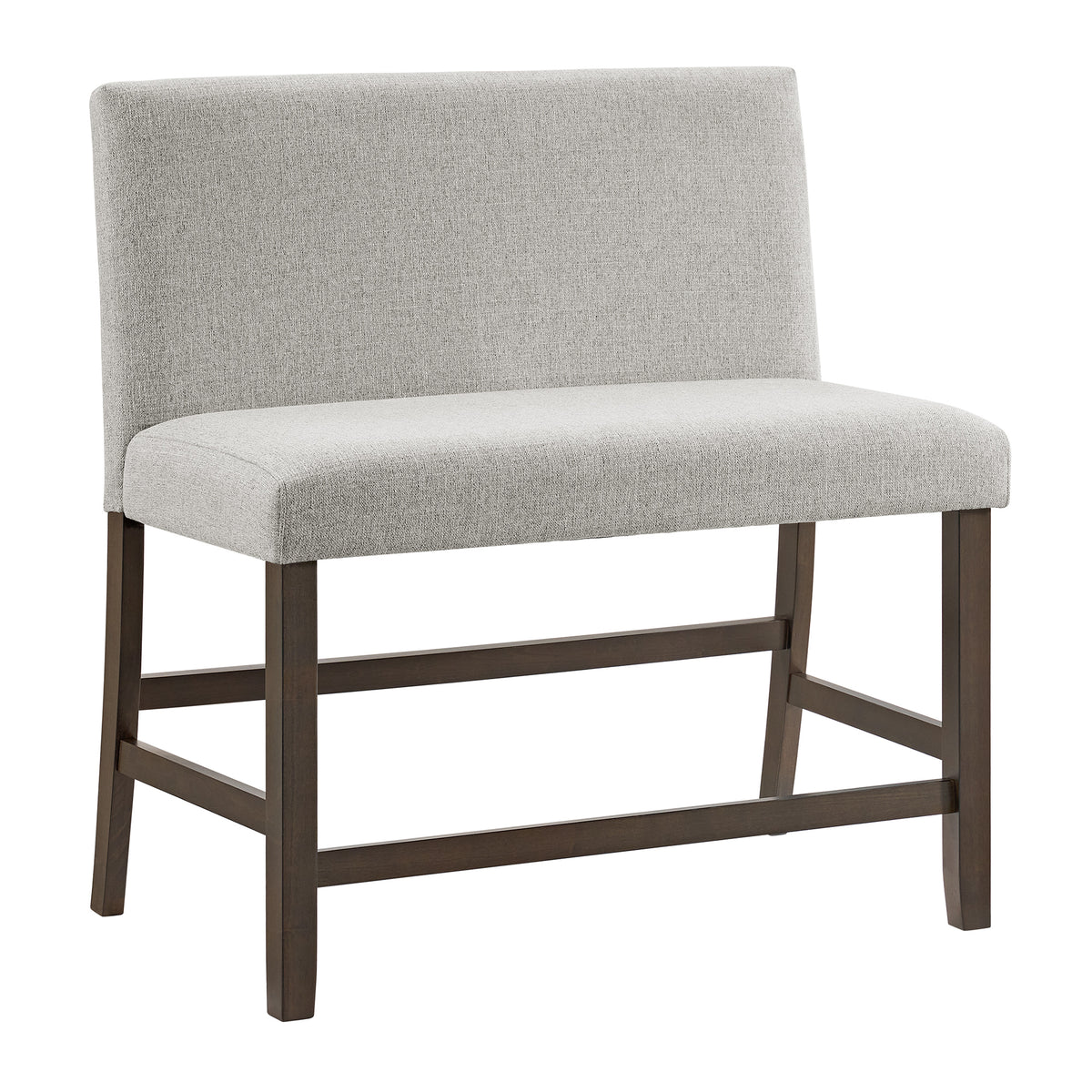 Seneca Counter Bench With Upholstered Back And Grey Fabric In Brown