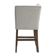 Seneca Counter Corner Bench with Upholstered Back and Grey Fabric in Brown