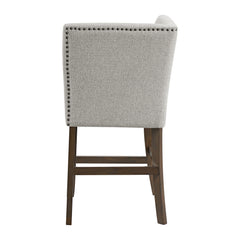 Seneca Counter Corner Bench with Upholstered Back and Grey Fabric in Brown