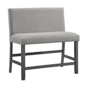 Seneca Counter Bench with Upholstered Back and Grey Fabric in Grey