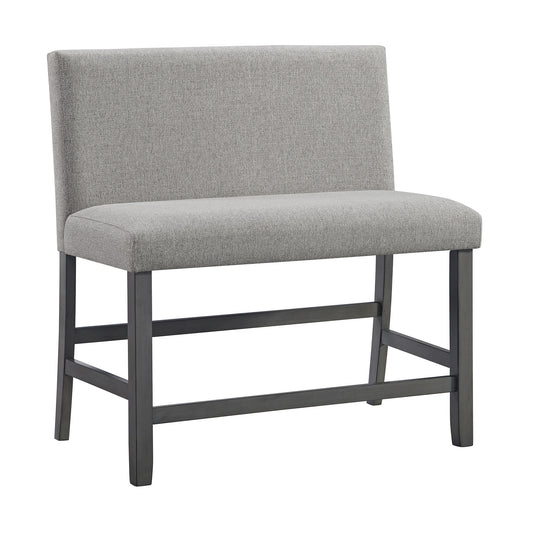 Seneca Counter Bench with Upholstered Back and Grey Fabric in Grey