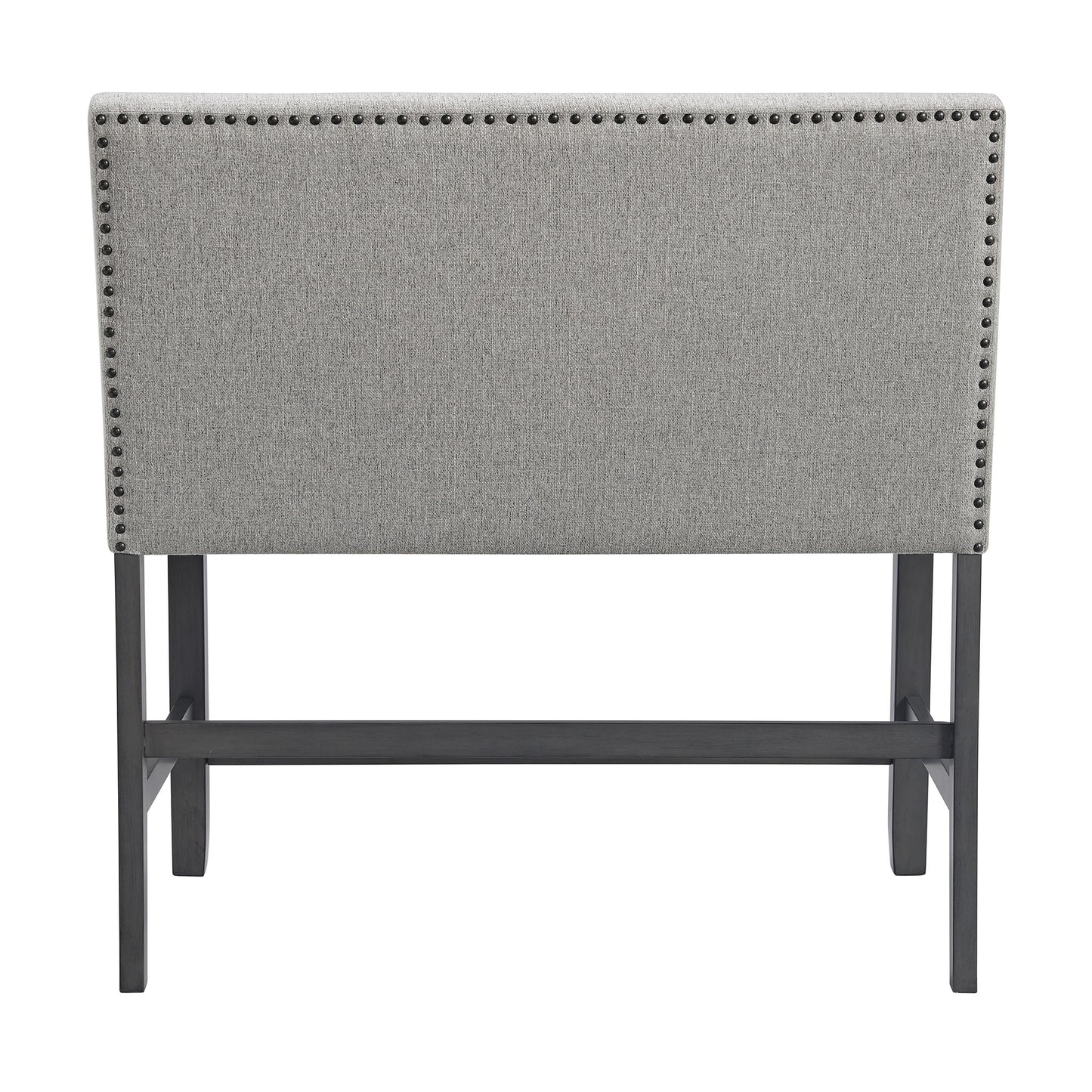 Seneca Counter Bench with Upholstered Back and Grey Fabric in Grey