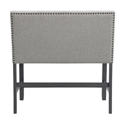 Seneca Counter Bench with Upholstered Back and Grey Fabric in Grey
