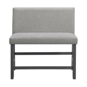 Seneca Counter Bench with Upholstered Back and Grey Fabric in Grey