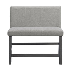 Seneca Counter Bench with Upholstered Back and Grey Fabric in Grey