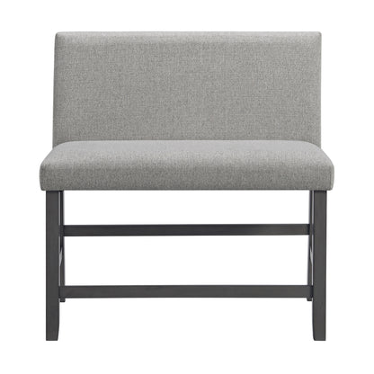 Seneca Counter Bench with Upholstered Back and Grey Fabric in Grey