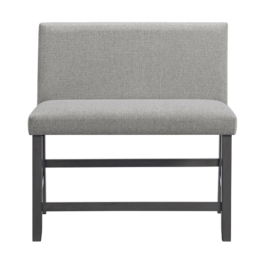 Seneca Counter Bench with Upholstered Back and Grey Fabric in Grey