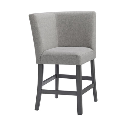 Seneca Counter Corner Bench with Upholstered Back and Grey Fabric in Grey