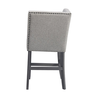 Seneca Counter Corner Bench with Upholstered Back and Grey Fabric in Grey