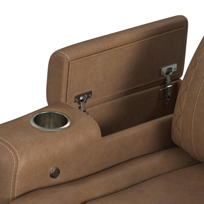 Side Kick Sofa with DDT, Wireless Charger, Cupholders and White LED Light in Simba Saddle
