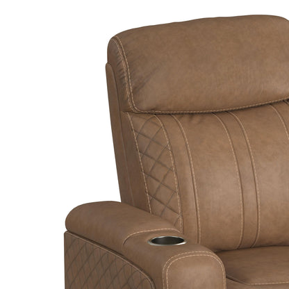 Side Kick Sofa with DDT, Wireless Charger, Cupholders and White LED Light in Simba Saddle