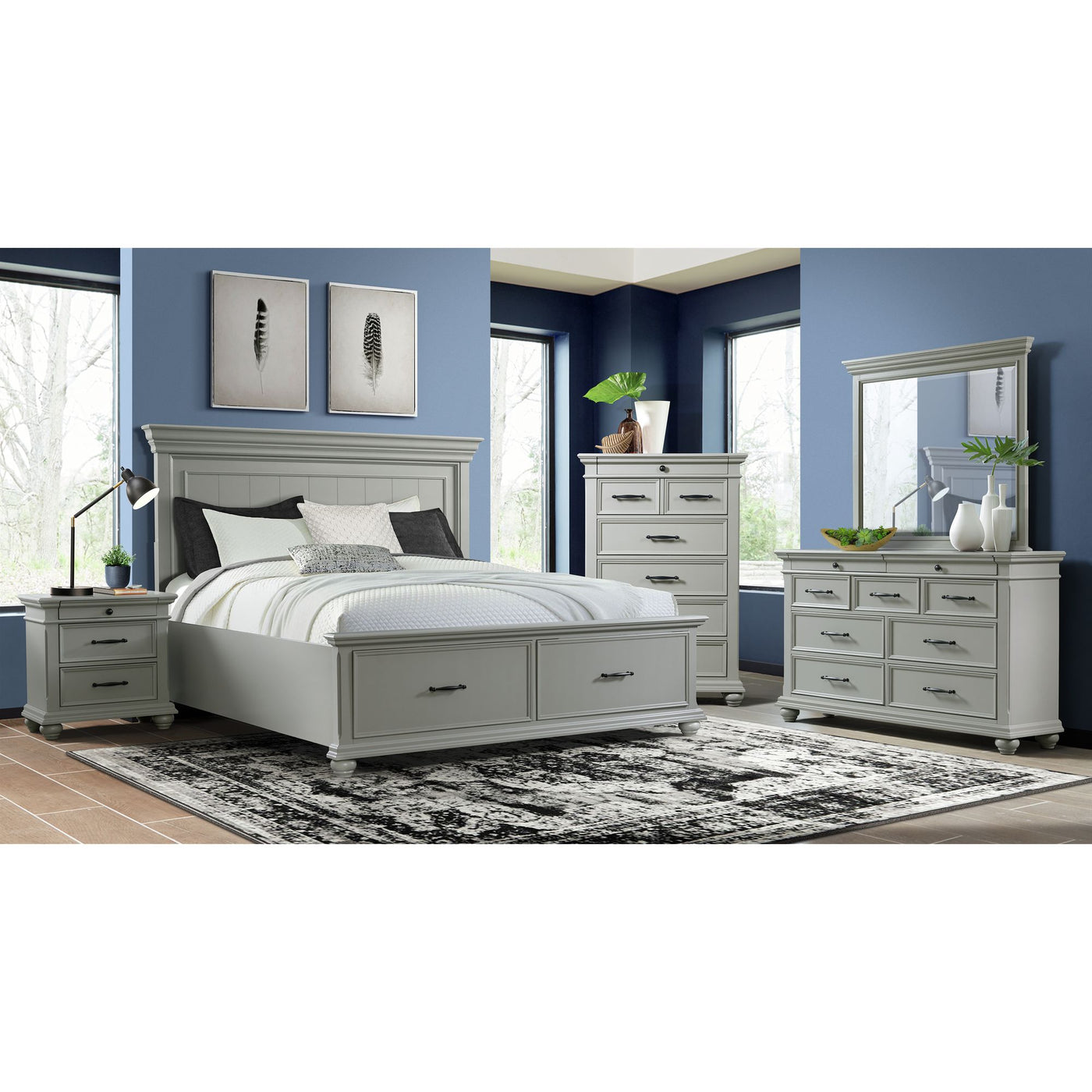Slater King Platform Storage Bed in Grey