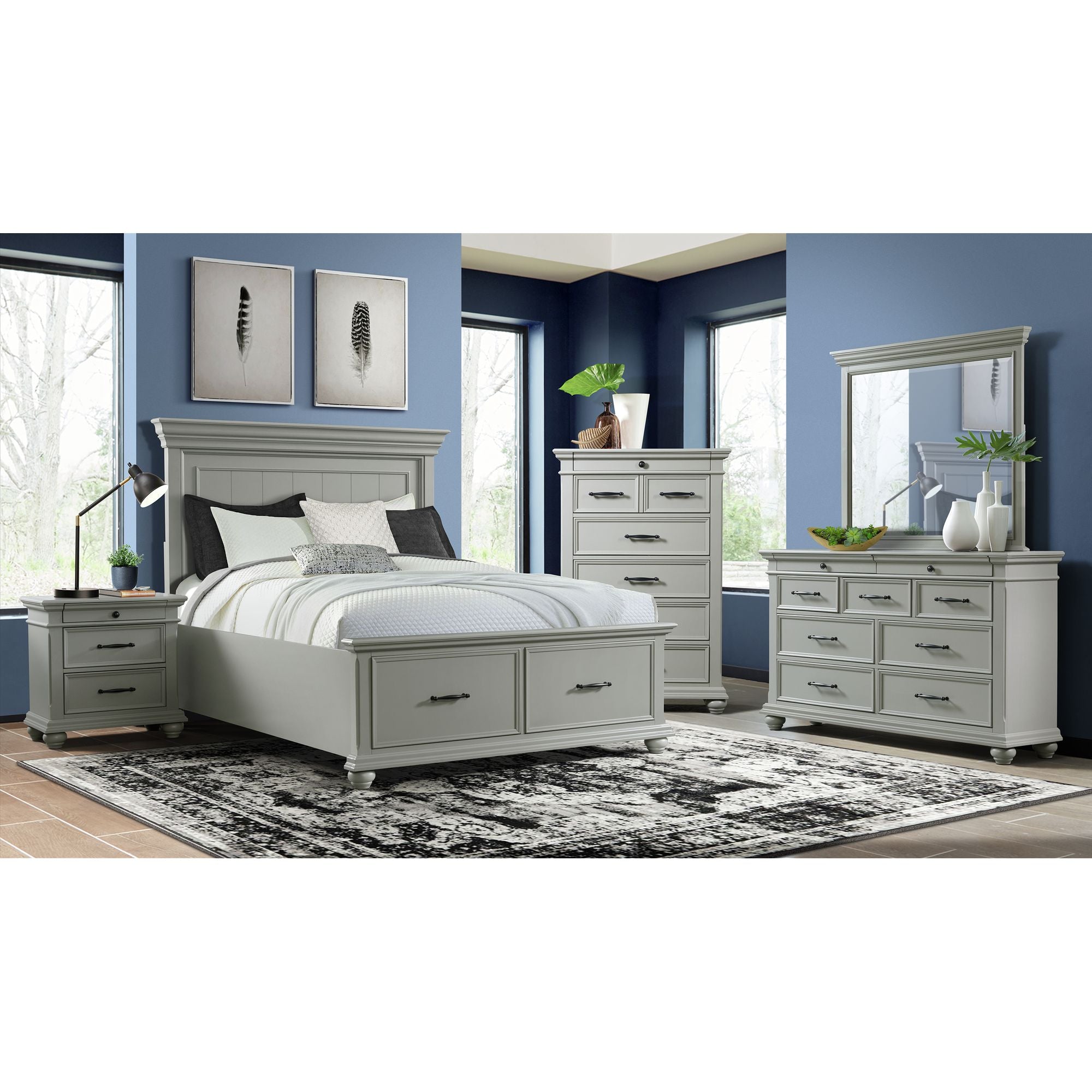 Slater Queen Platform Storage 6PC Bedroom Set in Grey