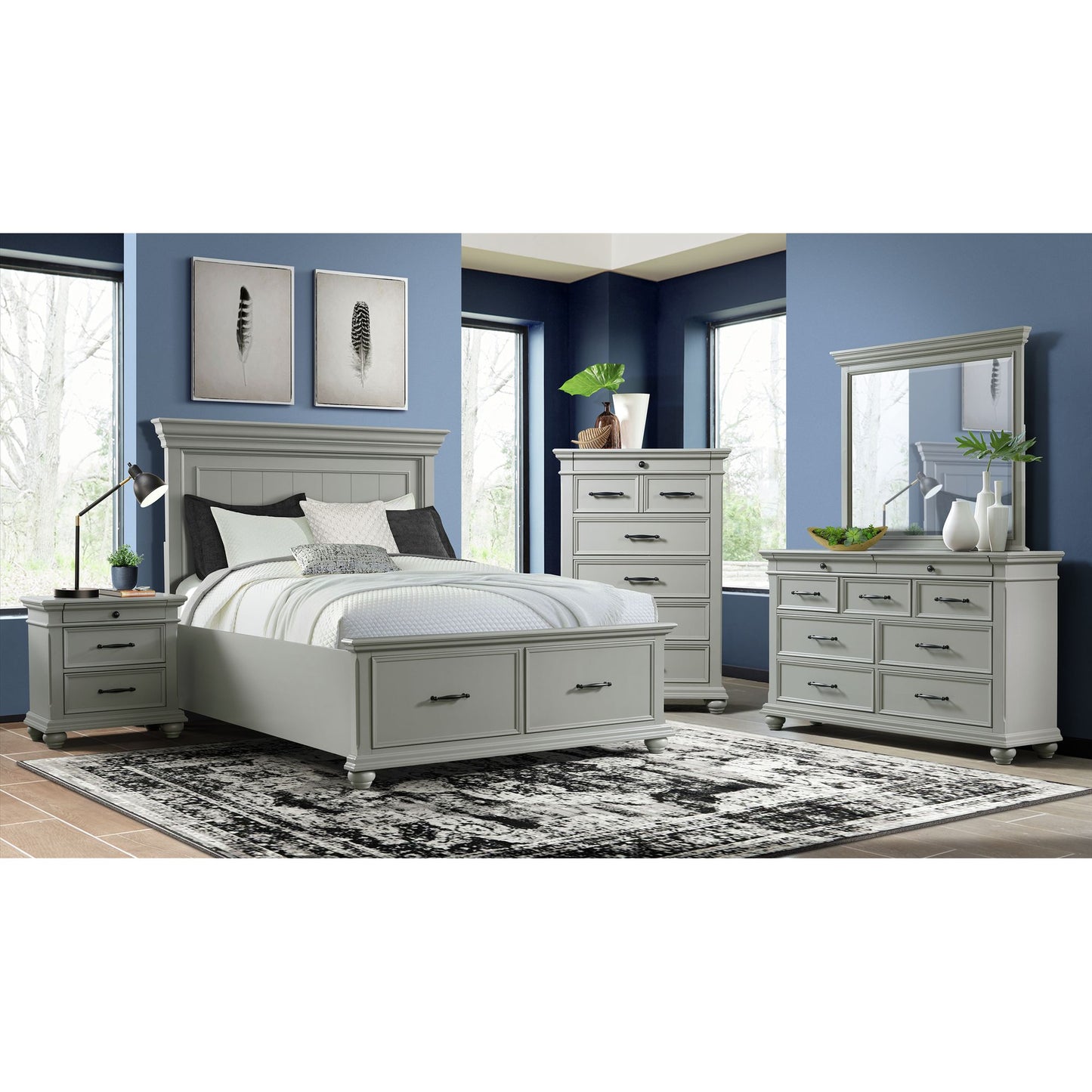 Slater King Platform Storage 5PC Bedroom Set in Grey