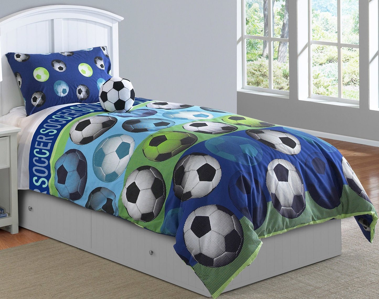 Soccer Blue Twin Comforter Set CAT KID B (3 Pc)