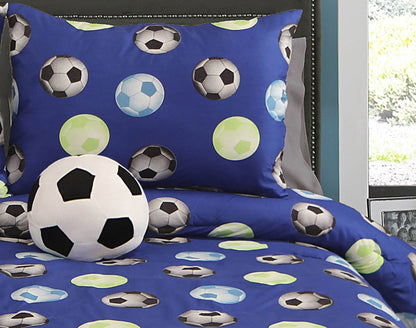 Soccer Blue Twin Comforter Set CAT KID B (3 Pc)