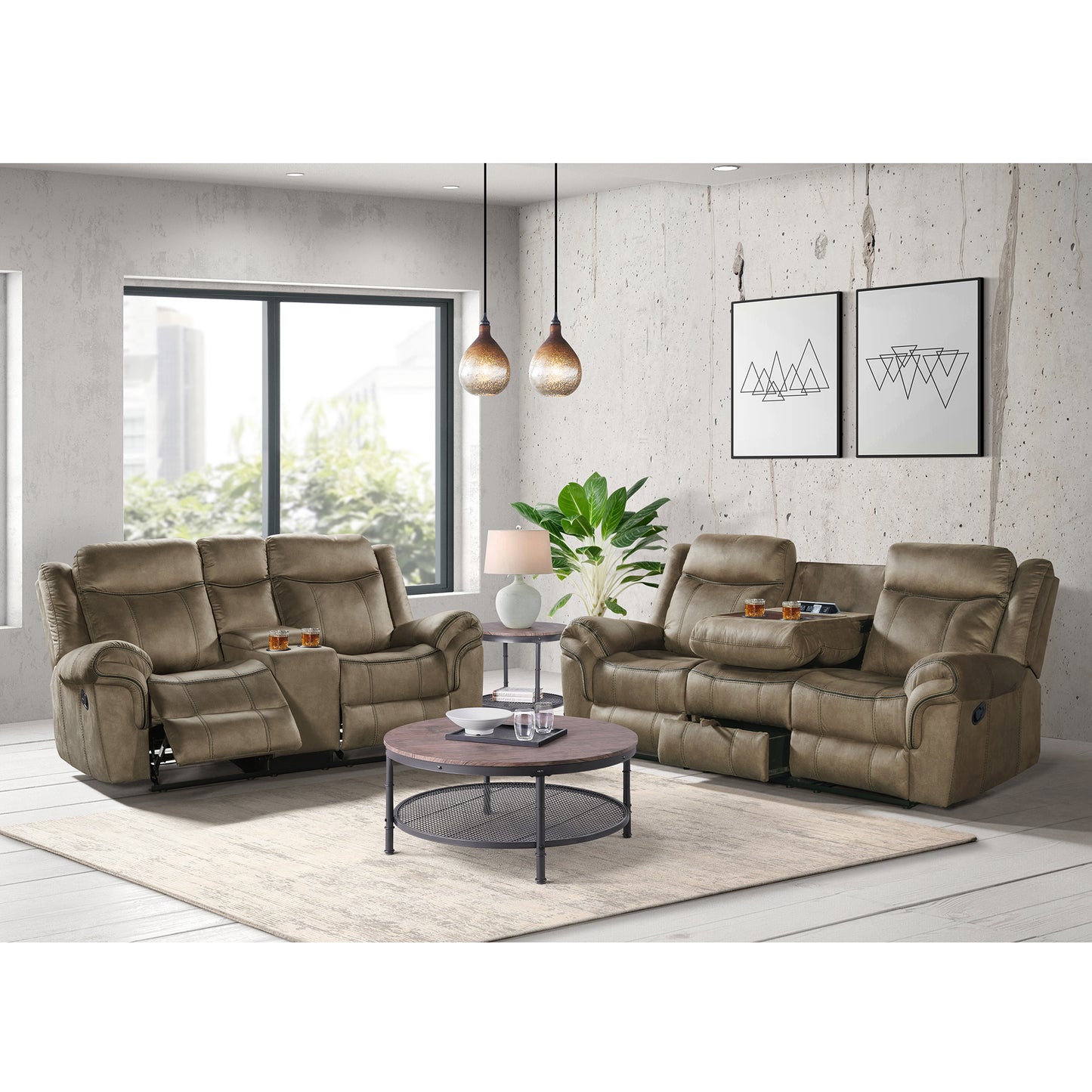 Sorrento 2PC Living Room Set in T101 Brown-Sofa & Loveseat