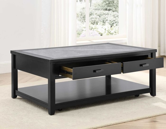 Mesa de centro de piedra sinterizada Garvine con ruedas 