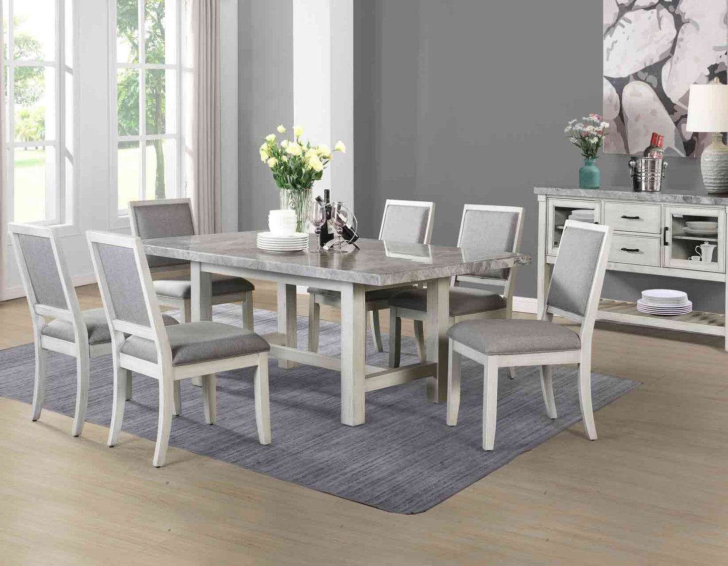 Canova 78-inch Gray Marble Dining Table