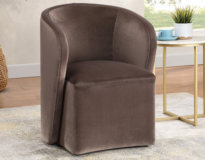 Annie Chocolate Velvet Barrel Chair w/Casters
